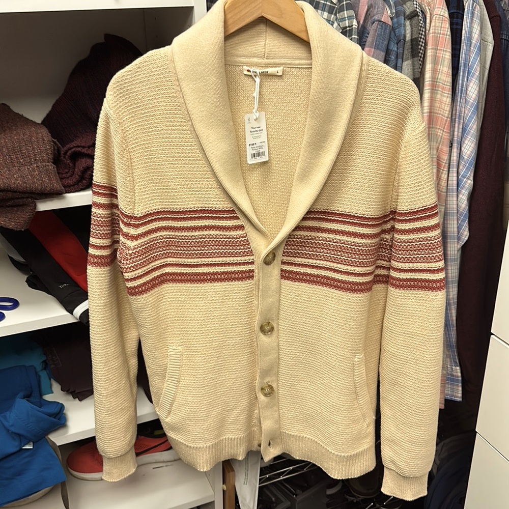 Marine Layer Nate Chest Stripe Cardigan Sweater
